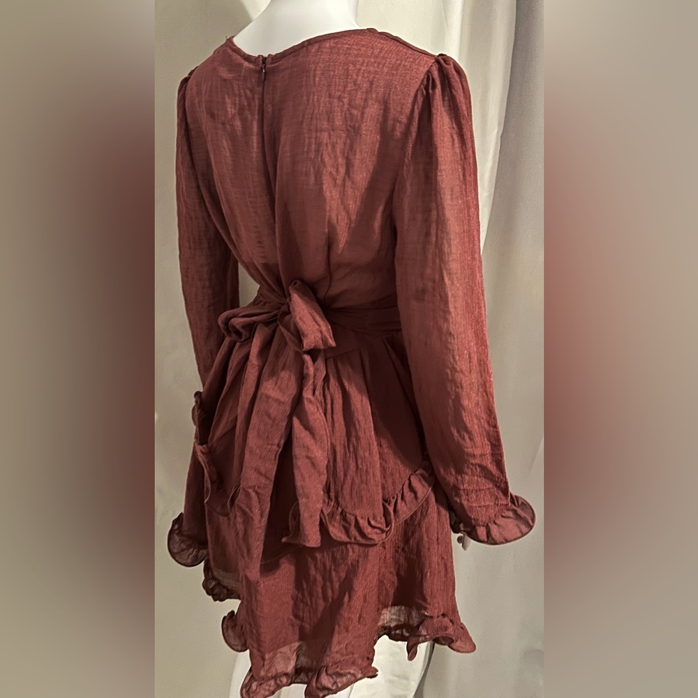 NWT Saints + Secrets Sz L Wine Sheer Ruffle Dress Cottagecore Whimsigoth Boho - Picture 4 of 8